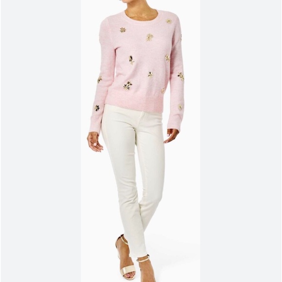NWT Lilly Pulitzer Kalaya Sweater Calla Lilly Pink Sparkle Floral Toss - Picture 2 of 9